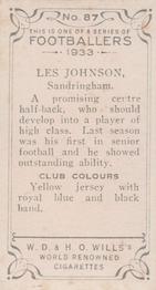 1933 Wills's Victorian Footballers (Small) #87 Lloyd Johnson Back